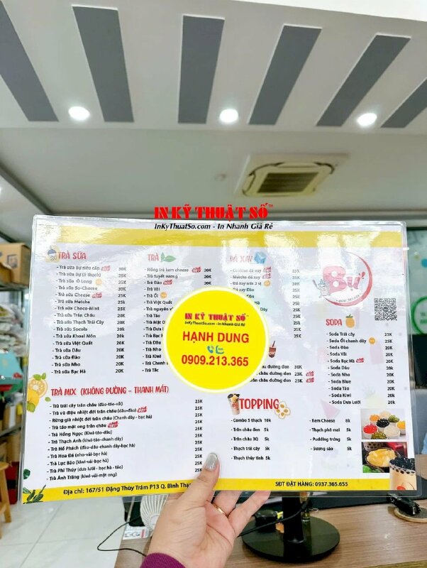 In menu quán xiên que, menu khổ A3 in 2 mặt ép plastic - INKTS2178