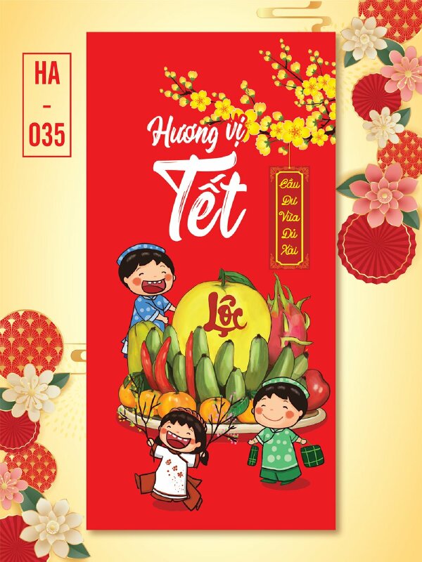 In bao lì xì đỏ Mâm Ngũ Quả Cầu Dư Vừa Đủ Xài Hương Vị Tết - Mã HA035 - INKTS2673