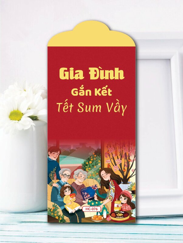 Thiết kế bao lì xì đỏ trơn Gia Đình Gắn Kết Tết Sum Vầy - Mã HC076 - INKTS2573