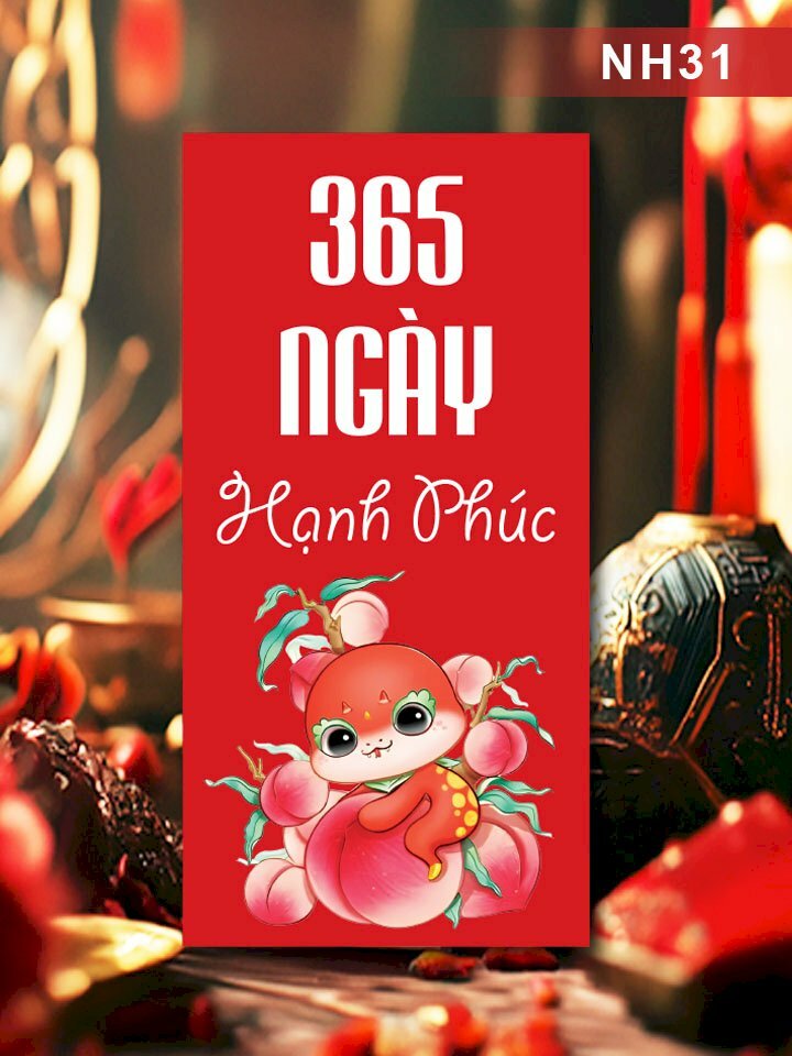 In lì xì Tết Bé Rắn Ôm Đào 365 Ngày Hạnh Phúc - Mã NH31 - INKTS2567