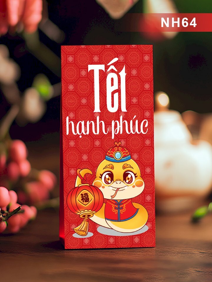 Thiết kế in bao lì xì màu đỏ Tết Hạnh Phúc - Mã NH64 - INKTS2678