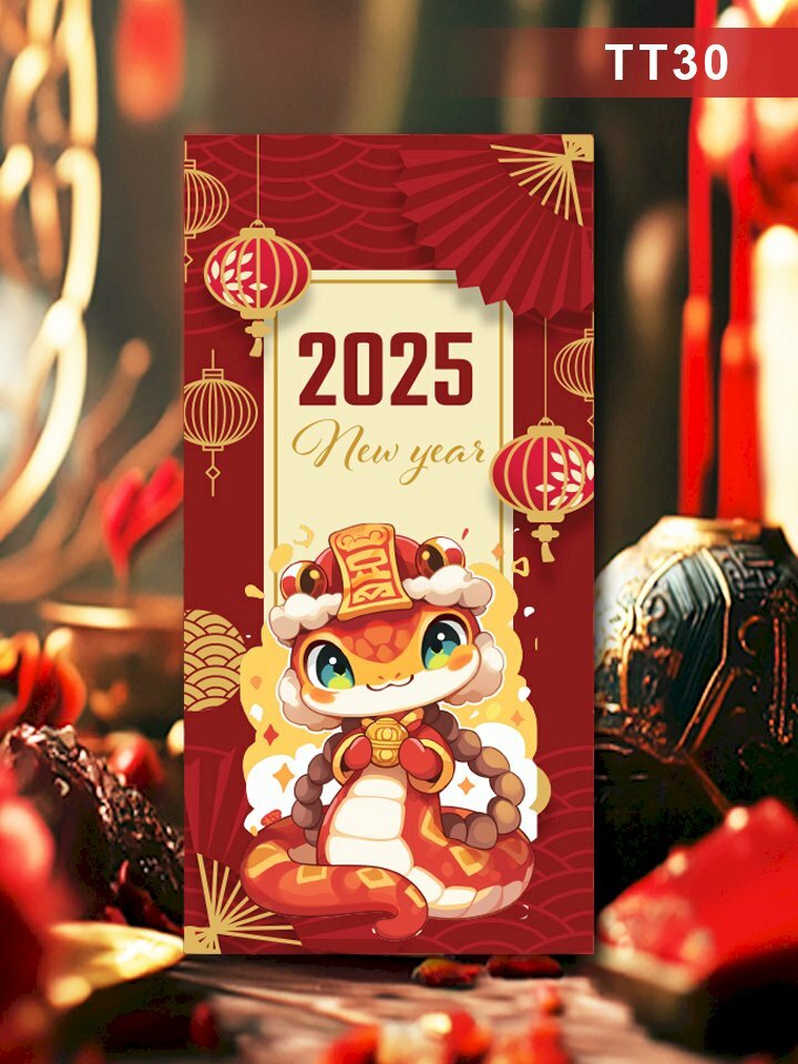 In bao lì xì gấm đỏ trầm 2025 New Year - Mã TT30 - INKTS2628