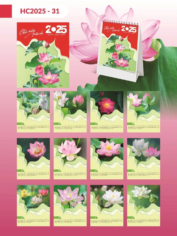 Giá lịch để bàn chữ A thiết kế chủ đề Hoa Sen Lotus Flower - Mã HC2025-31 - INKTS2304