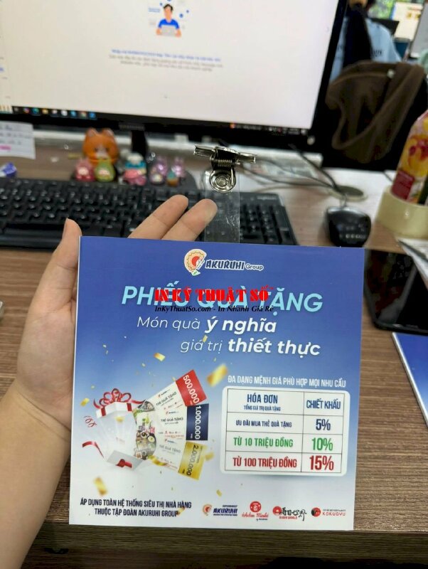 Công ty sản xuất Wobbler Formex kẹp nhựa giới thiệu sản phẩm phiếu quà tặng siêu thị nhà hàng - INKTS2815