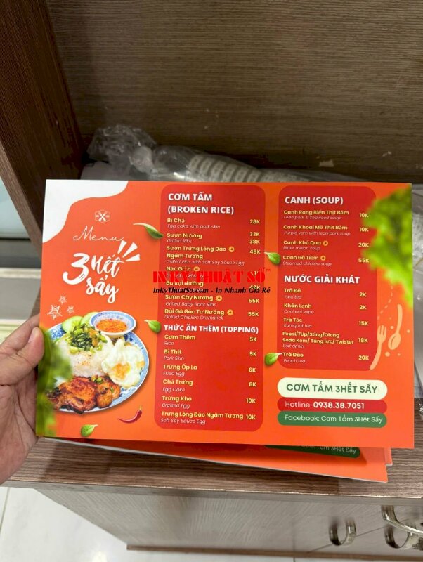 In menu cầm tay quán cơm tấm, cơm trưa văn phòng, menu Format A4 2 mặt in - INKTS2798