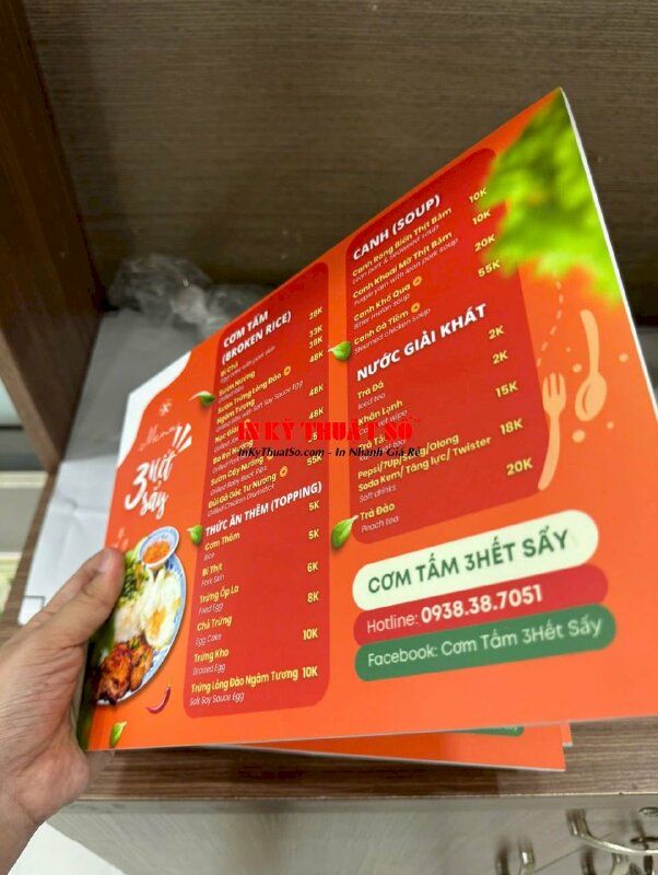 In menu cầm tay quán cơm tấm, cơm trưa văn phòng, menu Format A4 2 mặt in - INKTS2798