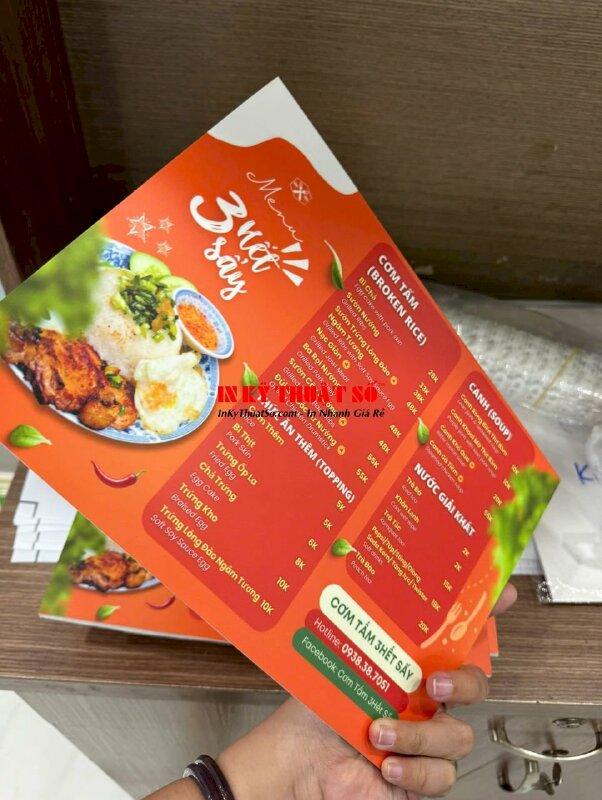 In menu cầm tay quán cơm tấm, cơm trưa văn phòng, menu Format A4 2 mặt in - INKTS2798