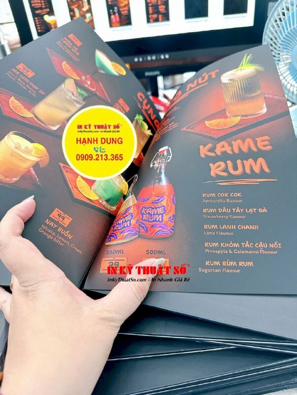 In quyển menu quán nhậu bìa bồi Carton ruột giấy C300gsm, hàng gửi đi Phú Quốc, Kiên Giang từ TPHCM - INKTS2783