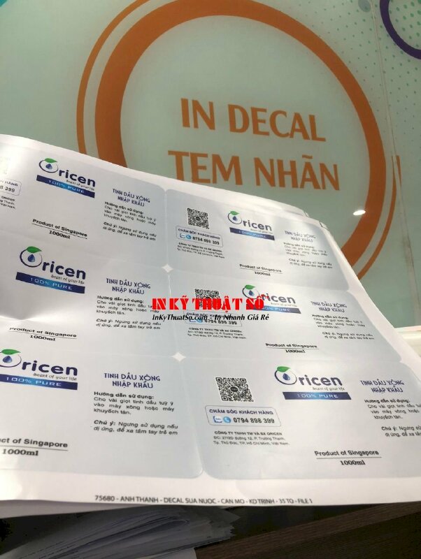 In tem nhãn tinh dầu Decal sữa in mực nước cán màng mờ, bế tem theo viền - INKTS2780