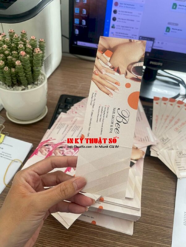 In Voucher Nail Salon & Spa giấy mỹ thuật nhũ trắng, cấn răng cưa 1 đường, hàng gửi đi New Jersey Mỹ từ TPHCM - INKTS2857