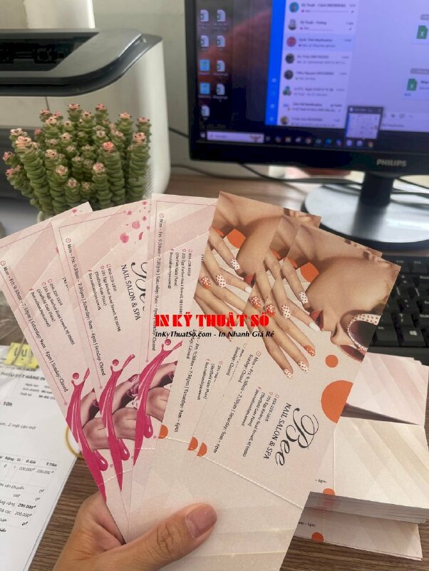 In Voucher Nail Salon & Spa giấy mỹ thuật nhũ trắng, cấn răng cưa 1 đường, hàng gửi đi New Jersey Mỹ từ TPHCM - INKTS2857