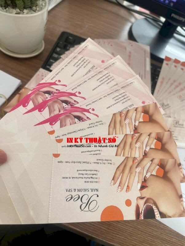 In Voucher Nail Salon & Spa giấy mỹ thuật nhũ trắng, cấn răng cưa 1 đường, hàng gửi đi New Jersey Mỹ từ TPHCM - INKTS2857