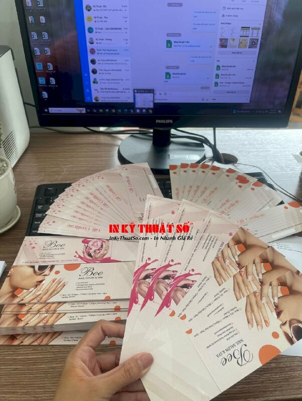 In Voucher Nail Salon & Spa giấy mỹ thuật nhũ trắng, cấn răng cưa 1 đường, hàng gửi đi New Jersey Mỹ từ TPHCM - INKTS2857