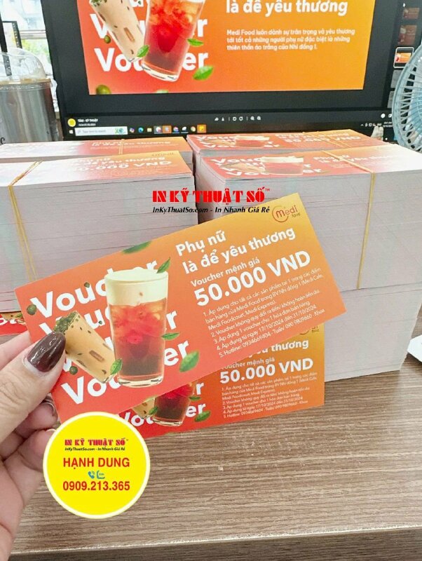 In Voucher quà tặng khuyến mãi quán Cafe, in Offset Voucher - INKTS2875