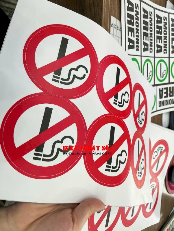 Nhãn Decal tem dán No Smoking không hút thuốc, Smoking Area khu vực hút thuốc, Decal sữa bóc dán nhanh - INKTS2811