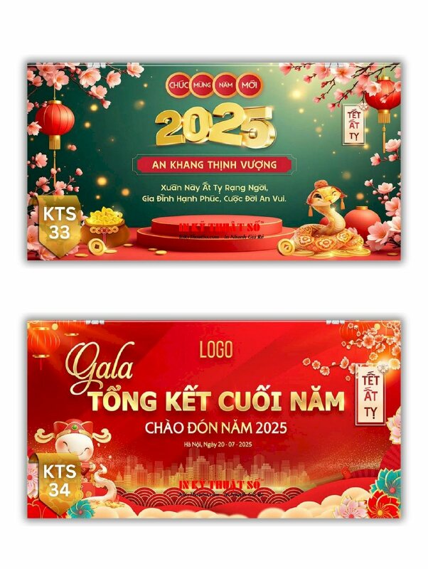 Thiết kế & in phông nền Chúc Mừng Năm Mới Backdrop sân khấu Gala Tổng Kết Cuối Năm - INKTS2970