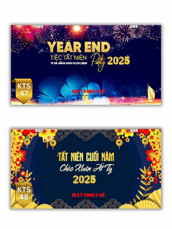 Thiết kế & in Backdrop tone Xanh Dương & Vàng tiệc Year End Party Tất Niên công ty - INKTS2977