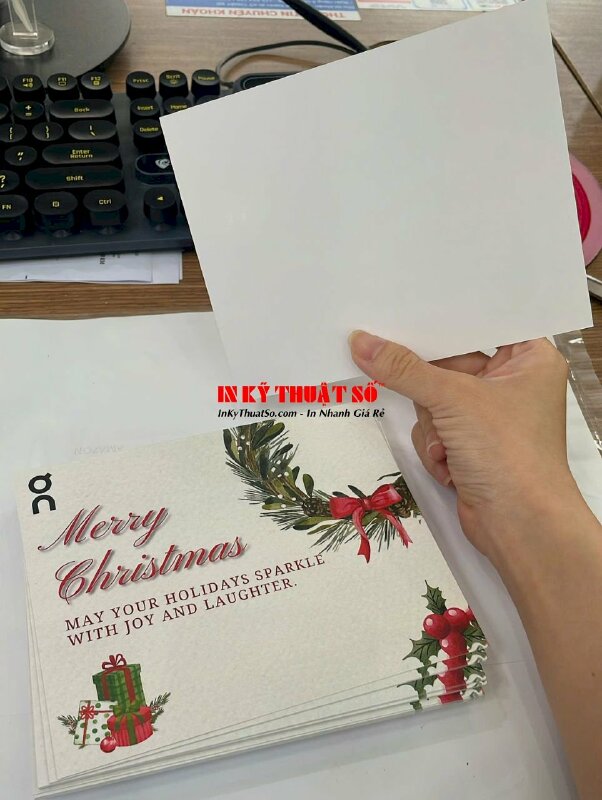 In card chúc mừng Giáng Sinh, thiệp Merry Christmas in số lượng ít giấy C300 gsm in 1 mặt cán mờ - INKTS2935