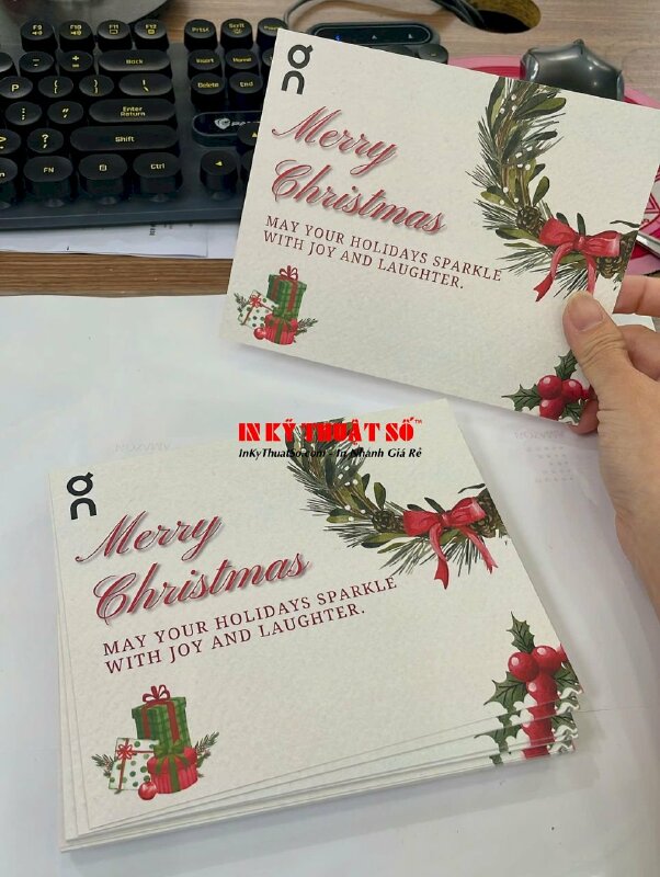 In card chúc mừng Giáng Sinh, thiệp Merry Christmas in số lượng ít giấy C300 gsm in 1 mặt cán mờ - INKTS2935