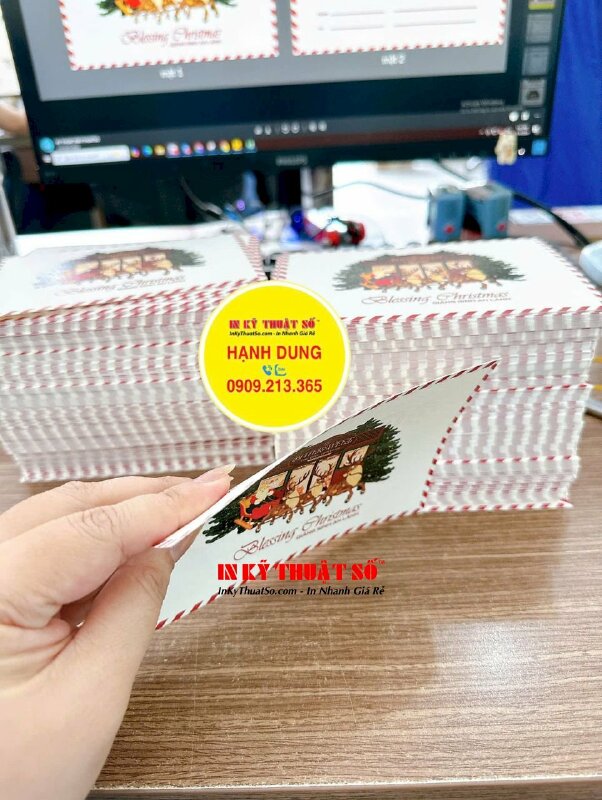 In card Giáng Sinh An Lành, bưu thiếp Giáng Sinh khổ A6 in giấy mỹ thuật Materica nền kem, hàng gửi đi Phú Quốc từ TPHCM - INKTS2940