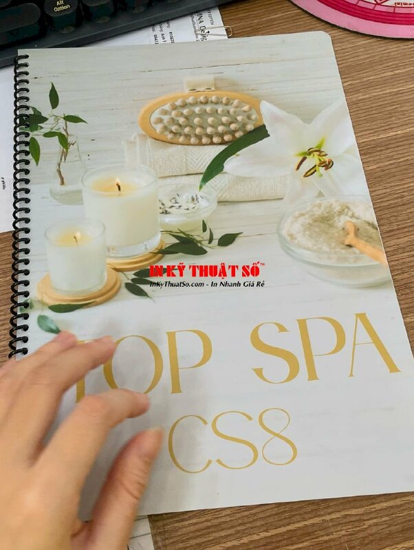 In menu Spa chăm sóc da, menu nhựa dày, in 2 mặt, ép mờ, gáy lò xo đen - INKTS2924