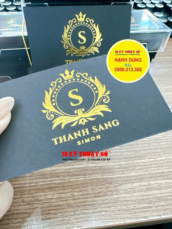 In name card giấy mỹ thuật đen chức danh Leader Manager, ép kim toàn bộ nội dung 2 mặt - INKTS2942