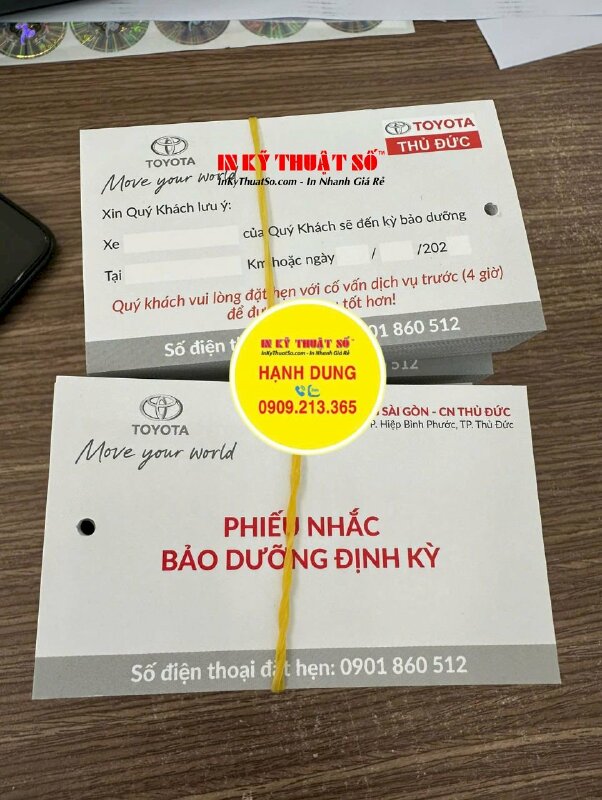 In phiếu nhắc bảo dưỡng định kỳ cho đại lý xe ô tô chính hãng, có thông tin số điện thoại cố vấn dịch vụ - INKTS2936