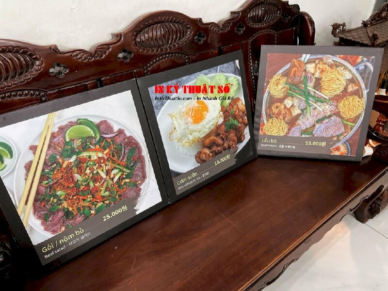 In tranh Canvas món ăn nhà hàng, tên món ăn tiếng Việt, tiếng Anh, tiếng Hàn, đóng khung Chassis không viền - INKTS2802