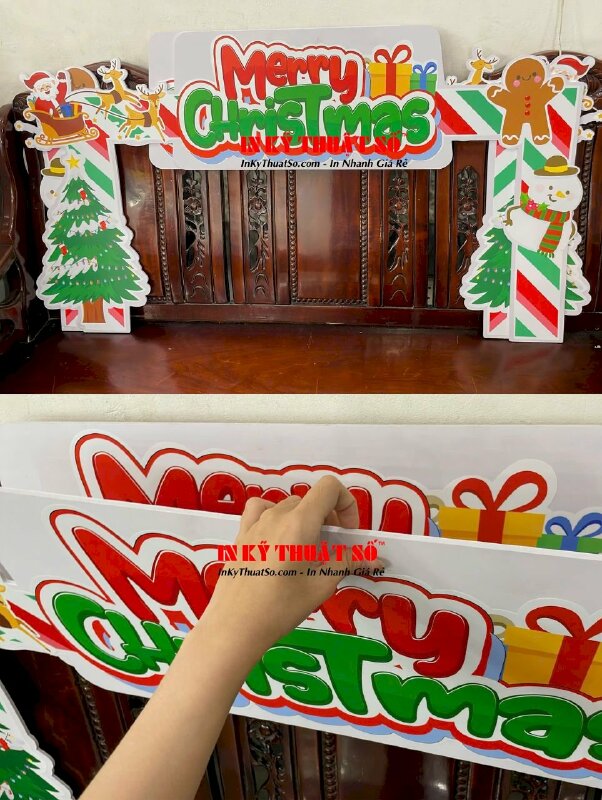 Làm cổng Merry Christmas trang trí khu vui chơi trẻ em, in Formex cắt CNC theo file - INKTS2929