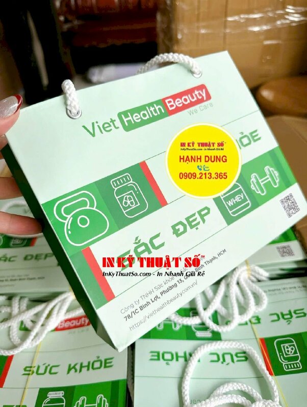 In túi giấy 20cm x 16cm x 6cm (hông) đựng sản phẩm công ty phân phối dược mỹ phẩm, thực phẩm bổ sung sức khỏe - INKTS3086