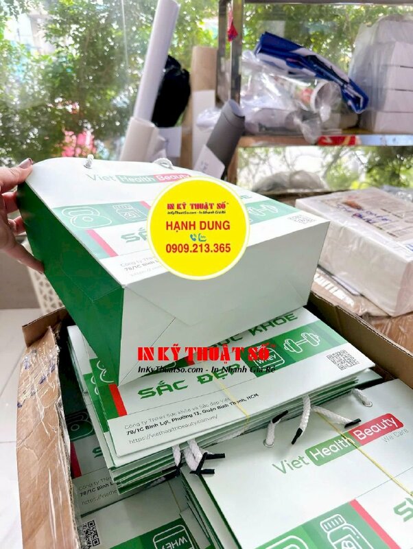 In túi giấy 20cm x 16cm x 6cm (hông) đựng sản phẩm công ty phân phối dược mỹ phẩm, thực phẩm bổ sung sức khỏe - INKTS3086