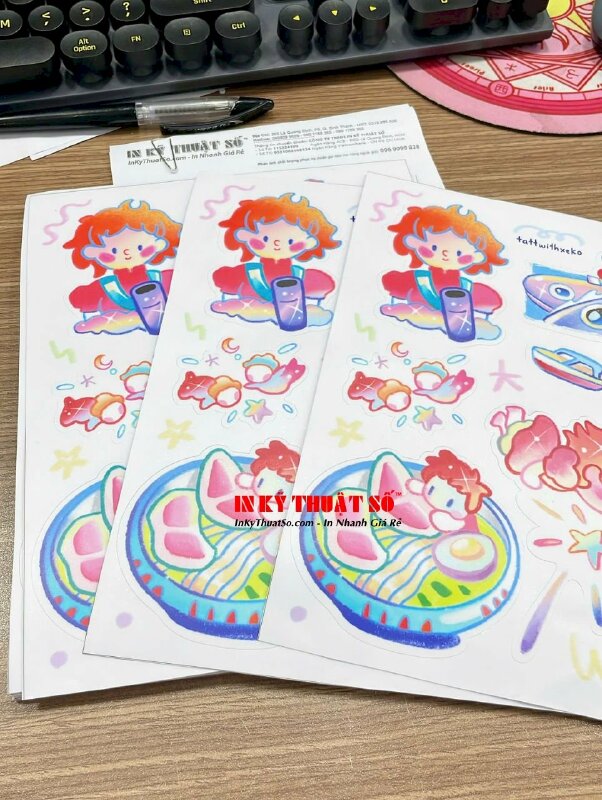 Làm Sticker Set khổ A5 nhân vật chibi theo yêu cầu, in sticker Decal sữa bế theo viền - INKTS3038