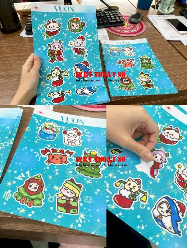 Làm Sticker Sheets khổ A5 theo yêu cầu, set sticker dán theo chủ đề in Decal sữa - INKTS3037