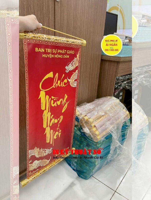 In cặp liễn tết Chúc Mừng Năm Mới làm quà tặng từ ban trị sự Phật Giáo - INKTS1139