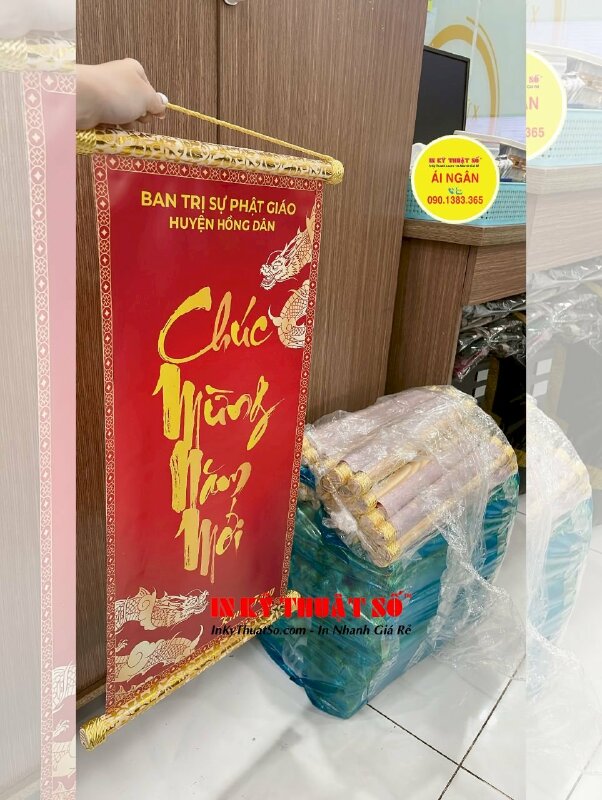 In cặp liễn tết Chúc Mừng Năm Mới làm quà tặng từ ban trị sự Phật Giáo - INKTS1139