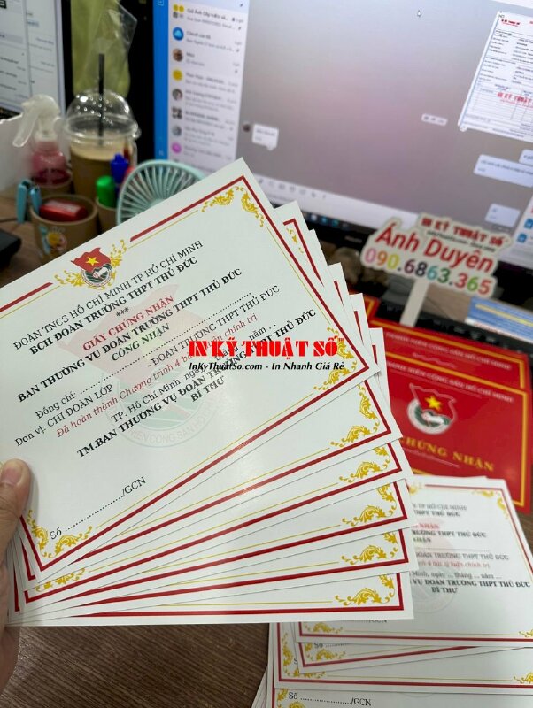 In giấy chứng nhận thành tích hoàn thành chương trình đào tạo Đoàn trường - INKTS513