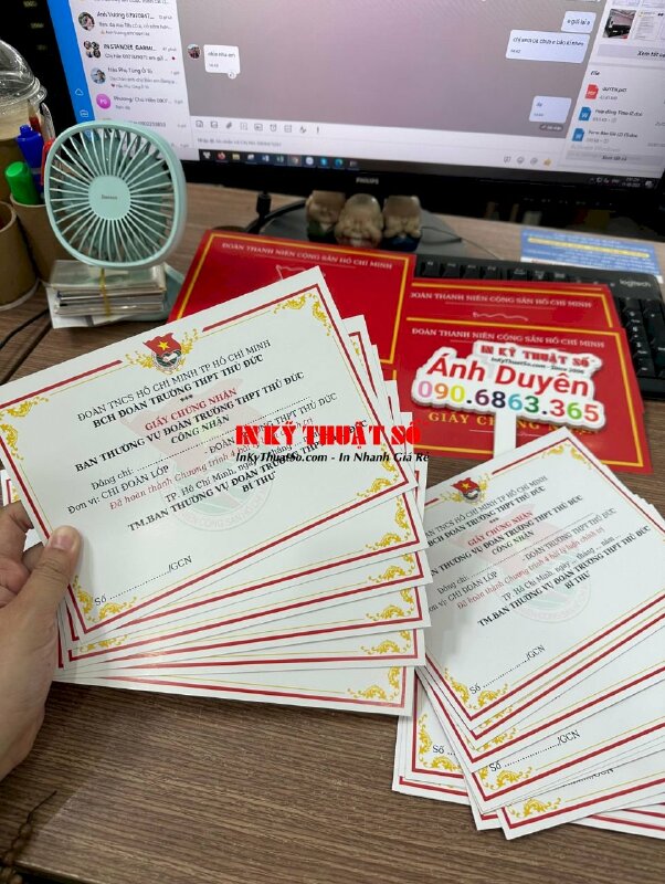 In giấy chứng nhận thành tích hoàn thành chương trình đào tạo Đoàn trường - INKTS513