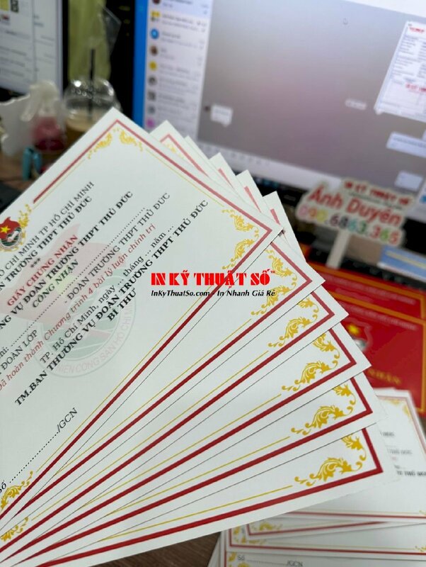 In giấy chứng nhận thành tích hoàn thành chương trình đào tạo Đoàn trường - INKTS513