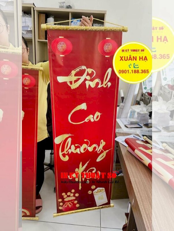 In Silk liễn câu đối Tết Đỉnh Cao Thương Hiệu, Triệu Lời Tri Ân trang trí văn phòng công ty - INKTS1129
