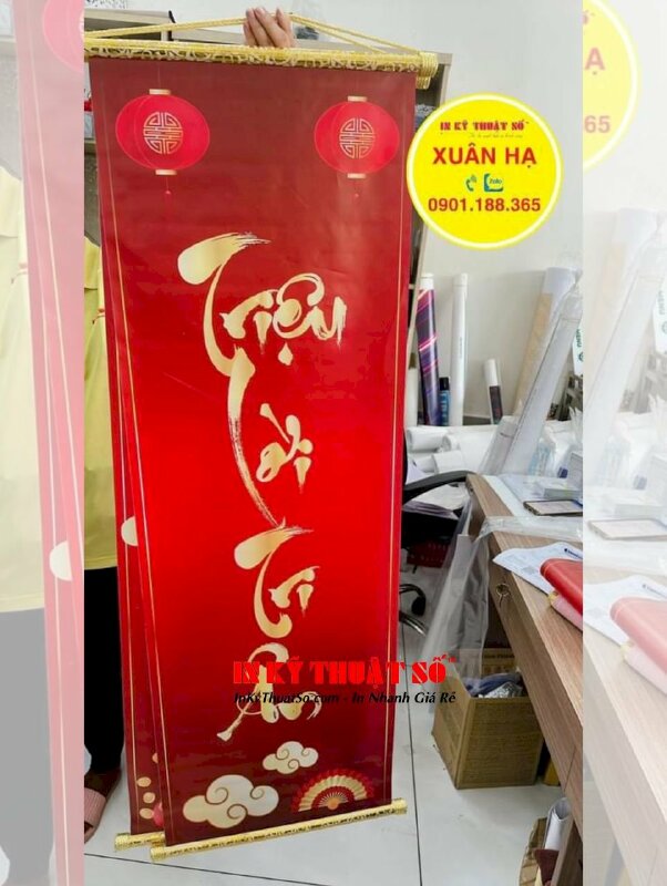 In Silk liễn câu đối Tết Đỉnh Cao Thương Hiệu, Triệu Lời Tri Ân trang trí văn phòng công ty - INKTS1129