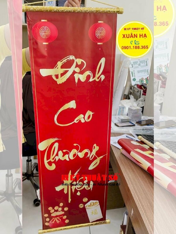 In Silk liễn câu đối Tết Đỉnh Cao Thương Hiệu, Triệu Lời Tri Ân trang trí văn phòng công ty - INKTS1129