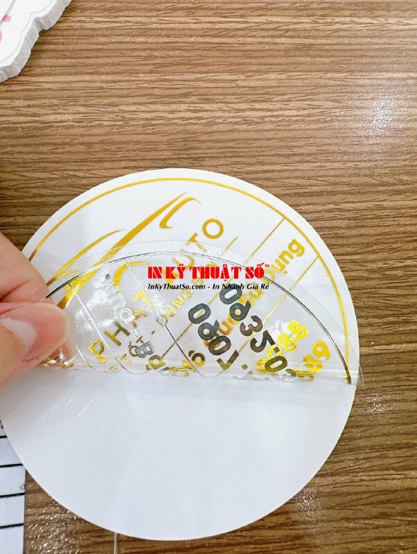In tem decal ánh kim, tem decal nhũ vàng trong suốt dán ép gold - INKTS691
