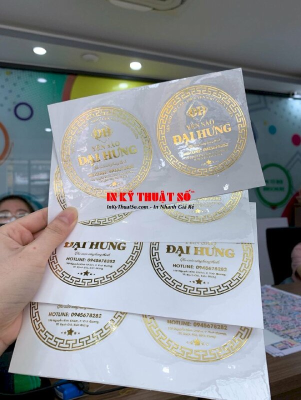 In tem yến sào cao cấp, tem Decal trong ép kim hình tròn bế theo viền - INKTS1945
