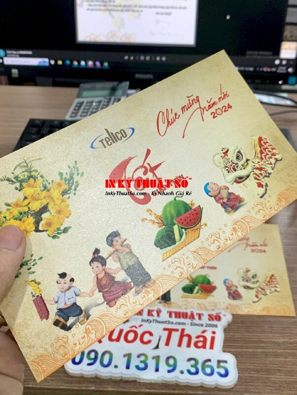 In thiệp chúc Tết khách hàng, đối tác, in thiệp giấy mỹ thuật nhũ bạc - INKTS1155