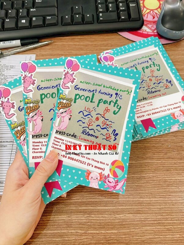 In thiệp sinh nhật 9 tuổi cho bé, thiệp mời tham dự Birthday Party bằng tiếng Anh - INKTS1024