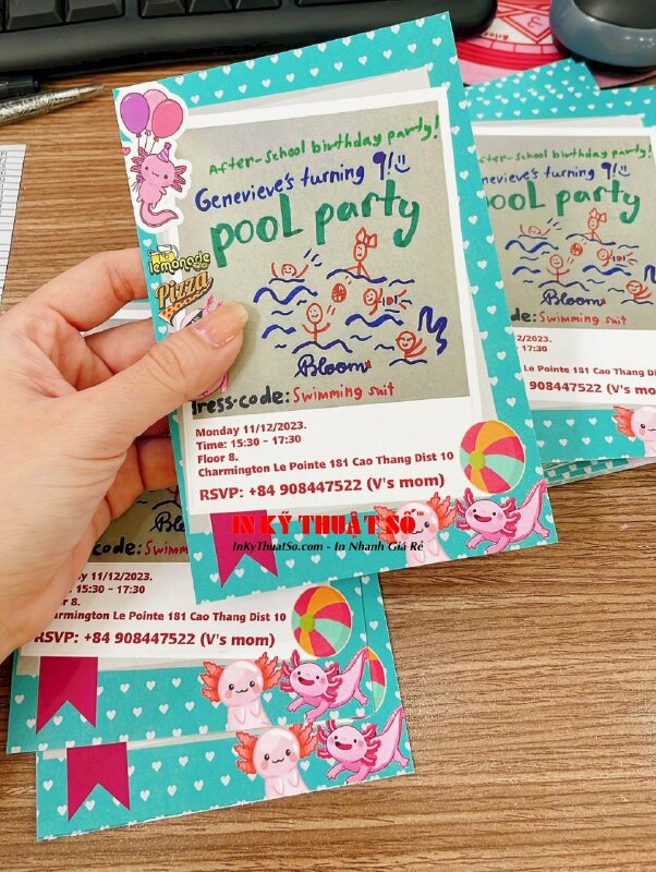 In thiệp sinh nhật 9 tuổi cho bé, thiệp mời tham dự Birthday Party bằng tiếng Anh - INKTS1024
