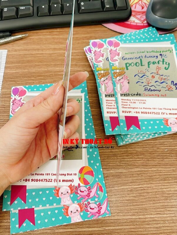 In thiệp sinh nhật 9 tuổi cho bé, thiệp mời tham dự Birthday Party bằng tiếng Anh - INKTS1024