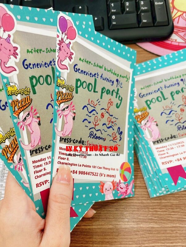 In thiệp sinh nhật 9 tuổi cho bé, thiệp mời tham dự Birthday Party bằng tiếng Anh - INKTS1024