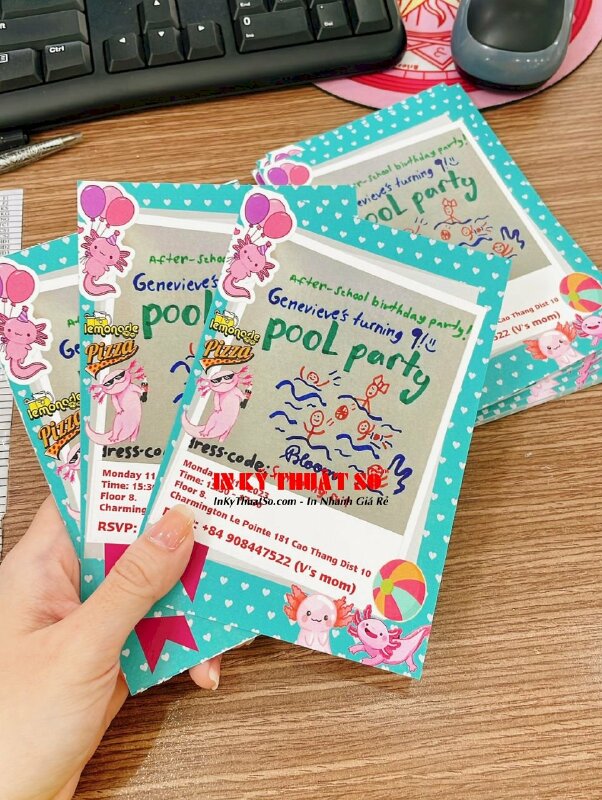 In thiệp sinh nhật 9 tuổi cho bé, thiệp mời tham dự Birthday Party bằng tiếng Anh - INKTS1024
