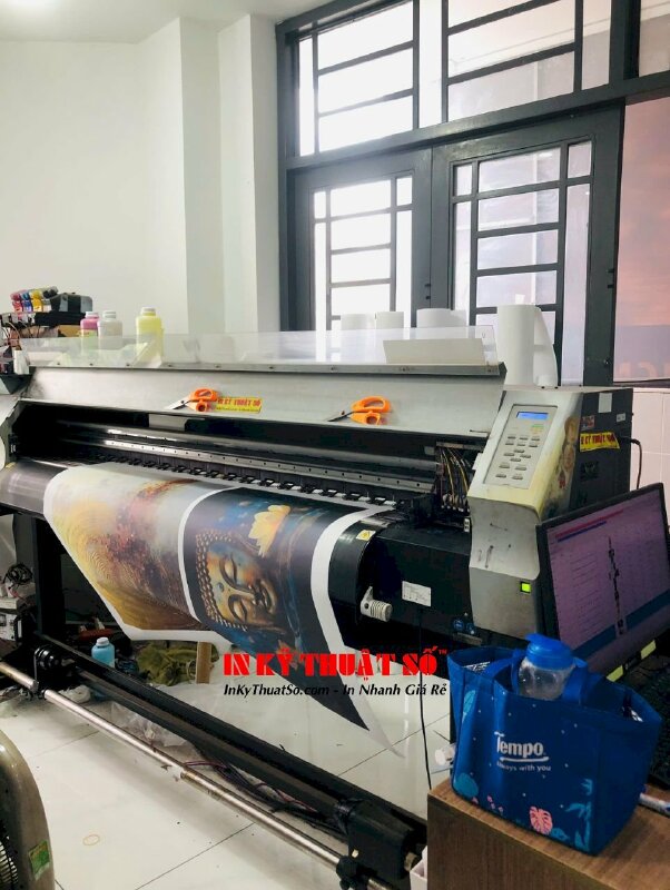 In tranh Canvas Diện Phật & hoa sen vàng 3D in khổ lớn mực dầu bóng - INKTS3234